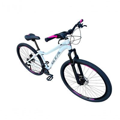 Bicicleta Aro 29 Gta Start Alumínio Mountain Bike 21v Freio A Disco Garfo Suspensão branco-cinza-rosa Tam: 15