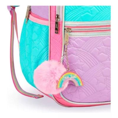 Mochila Costas Infantil Juvenil Love Estrelas Pompom Chaveiro Escolar Just Menina Denlex