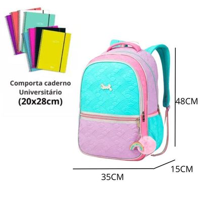 Mochila Costas Infantil Juvenil Love Estrelas Pompom Chaveiro Escolar Just Menina Denlex