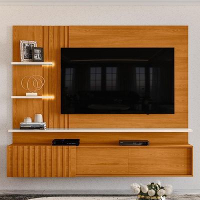Painel Para Tv 65 Pol Com Bancada Suspensa Led Argos M07 Cinamomo Off White - Lyam Decor