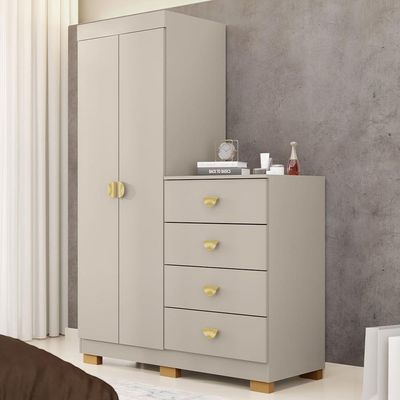 Cômoda Para Quarto 2 Portas 4 Gavetas 120cm Tulsa V01 Fendi - Lyam Decor