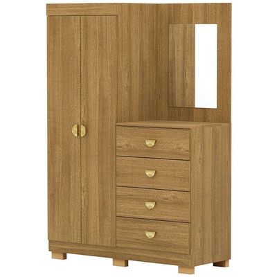 Cômoda Para Quarto Com Espelho 2 Portas 4 Gavetas 120cm Tulsa V01 Nature - Lyam Decor