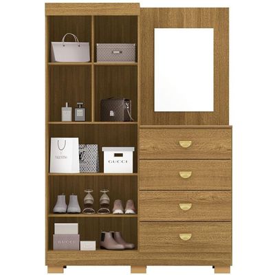 Cômoda Para Quarto Com Espelho 2 Portas 4 Gavetas 120cm Tulsa V01 Nature - Lyam Decor