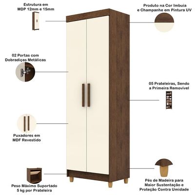 Armário Multiuso 2 Portas 60cm Hebrom V01 Imbuia Champanhe - Lyam Decor