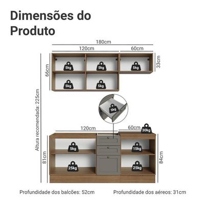 Armário De Cozinha Compacta 180 Cm Rustic/cinza Vik Madesa 01 Rustic/cinza