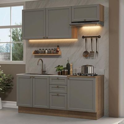 Armário De Cozinha Compacta 180 Cm Rustic/cinza Vik Madesa 01 Rustic/cinza