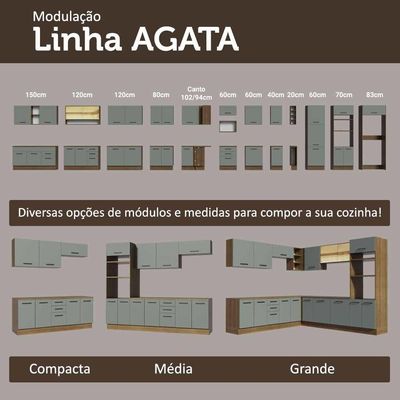 Armário De Cozinha Completa 190cm Com Cristaleira Agata Madesa Rustic Cinza