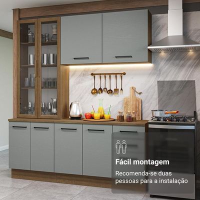 Armário De Cozinha Completa 190cm Com Cristaleira Agata Madesa Rustic Cinza