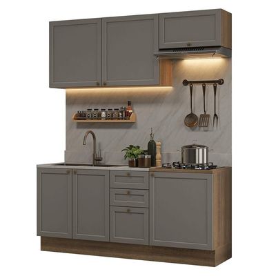 Armário De Cozinha Compacta 180 Cm Rustic/cinza Vik Madesa 01 Rustic/cinza