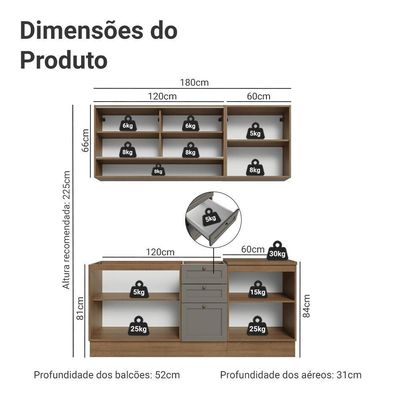 Armário De Cozinha Compacta 180 Cm Rustic-cinza Vik Madesa 04 Rustic-cinza