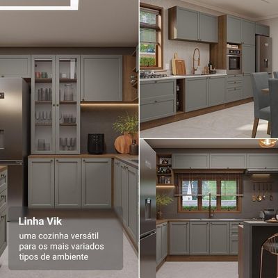 Armário De Cozinha Compacta 180 Cm Rustic-cinza Vik Madesa 04 Rustic-cinza