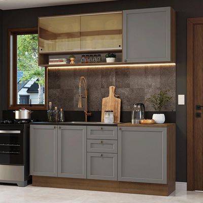 Armário De Cozinha Compacta 180 Cm Rustic-cinza Vik Madesa 04 Rustic-cinza