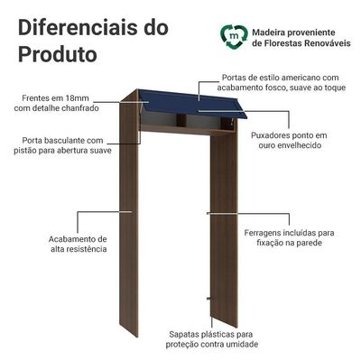Porta-geladeira 103 Cm 1 Porta Basculante Rustic/azul Vik Madesa Rustic/azul