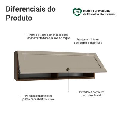 Armário Aéreo 100 Cm 1 Porta Basculante Rustic-crema Vik Madesa Rustic-crema
