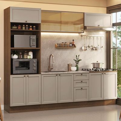 Armário De Cozinha Completa 270 Cm Rustic/crema Vik Madesa 02 Rustic/crema