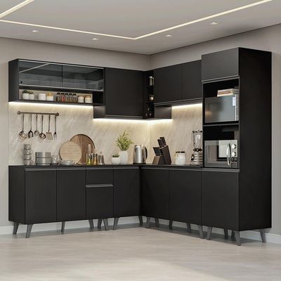 Armário De Cozinha Completa De Canto 445 Cm Preto Nice Madesa 01 Preto
