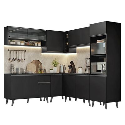 Armário De Cozinha Completa De Canto 445 Cm Preto Nice Madesa 01 Preto