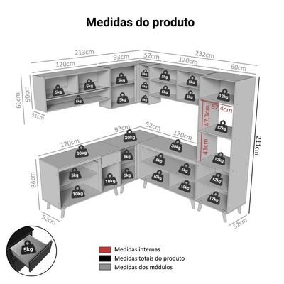 Armário De Cozinha Completa De Canto 445 Cm Preto Nice Madesa 01 Preto