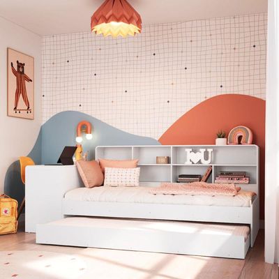Cama Infanto Juvenil Com Escrivaninha Estante E Cama Auxiliar Solteiro Branco Completa Móveis