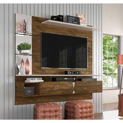 Painel Para Tv Intense Canela Com Off White - Lukaliam Móveis