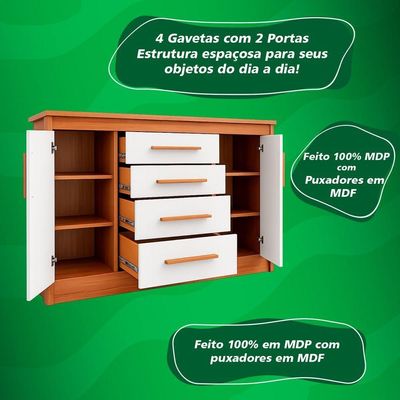 Comoda 2 Portas 4 Gavetas Para Quarto Elegance Freijo Off White - Batrol