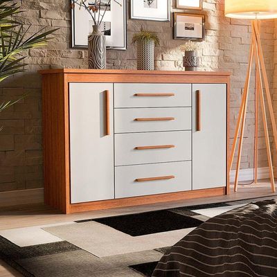 Comoda 2 Portas 4 Gavetas Para Quarto Elegance Freijo Off White - Batrol