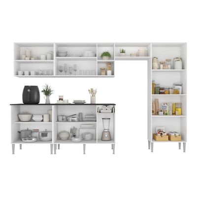 Armário Cozinha Modulada Completa 298cm Pequim Top Multimóveis Mp3770 Branco-lacca Fumê