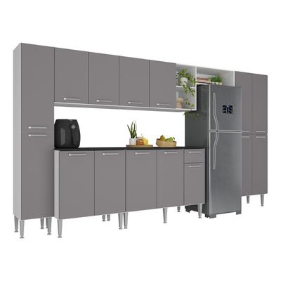 Armário Cozinha Modulada Completa 329,5cm Pequim Top Multimóveis Mp3755 Branco-lacca Fumê