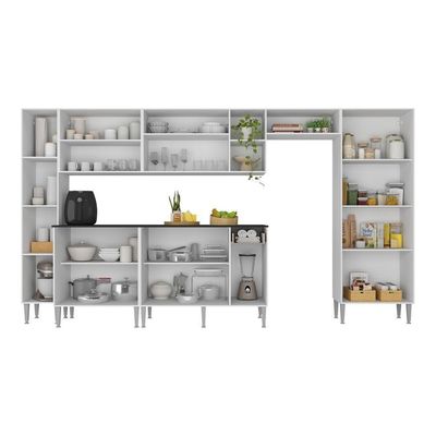 Armário Cozinha Modulada Completa 329,5cm Pequim Top Multimóveis Mp3755 Branco-lacca Fumê
