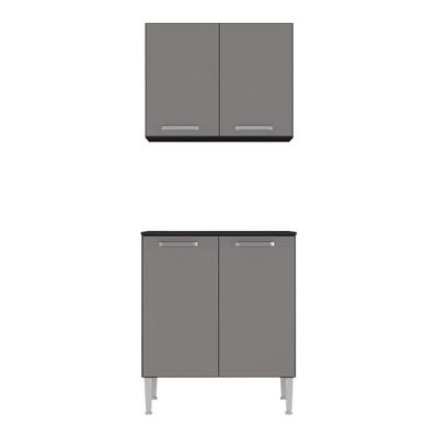 Kit Armário De Cozinha Aéreo Com Balcão 70cm 4 Portas Pequim Multimóveis Mp2380 Preto/lacca Fumê