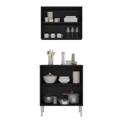 Kit Armário De Cozinha Aéreo Com Balcão 70cm 4 Portas Pequim Multimóveis Mp2380 Preto/lacca Fumê