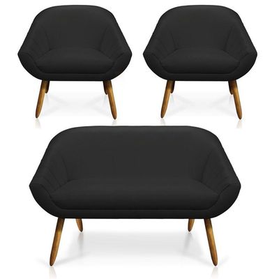 Kit 01 Namoradeira 02 Lugares E 02 Poltronas Giovana Corino Preto Castanho