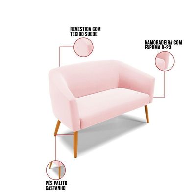 Kit 01 Namoradeira 02 Lugares E 02 Poltronas Rosa Bebê
