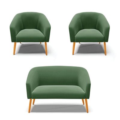 Kit 01 Namoradeira 02 Lugares E 02 Poltronas Suede Verde
