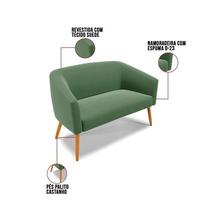 Kit 01 Namoradeira 02 Lugares E 02 Poltronas Suede Verde