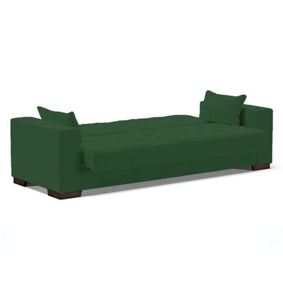 Sofá Cama 02 Lugares Veludo Verde Pés De Madeira