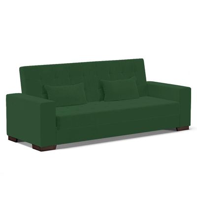 Sofá Cama 02 Lugares Veludo Verde Pés De Madeira