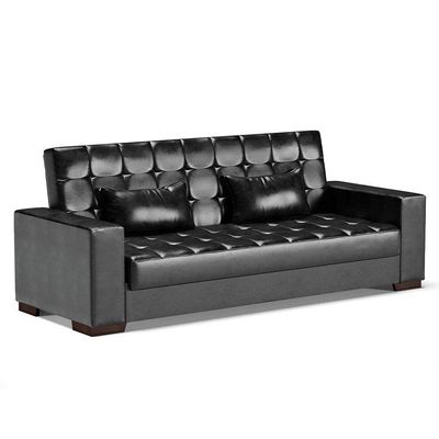 Sofá Cama 02 Lugares Corano Preto Pés De Madeira