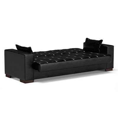 Sofá Cama 02 Lugares Corano Preto Pés De Madeira