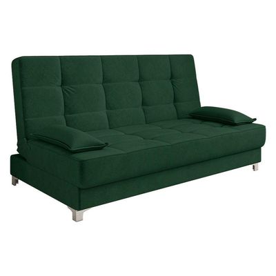 Sofá Cama 193 Cm Veludo Verde Militar Pés Plástico Cromado