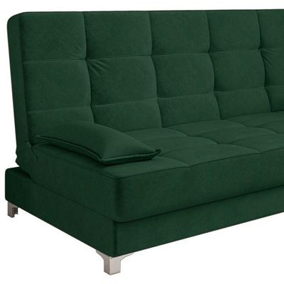Sofá Cama 193 Cm Veludo Verde Militar Pés Plástico Cromado