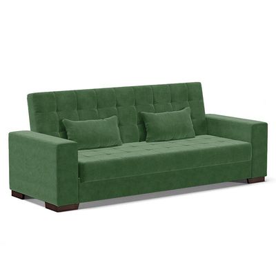 Sofá Cama 02 Lugares Lisboa Suede Pés De Madeira Cor Verde