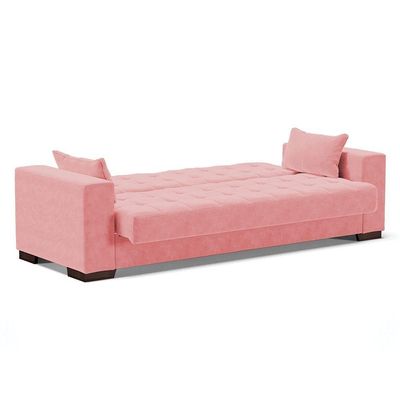 Sofá Cama 02 Lugares Lisboa Suede Pés De Madeira Cor Rose
