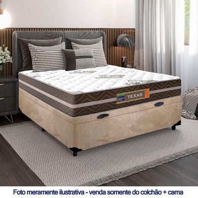 Cama Box Baú Casal Suede + Colchão Molas Ensacadas Texas Prime Colchões 138cm Bege - Suporta Até 120 Kg Por Pessoa