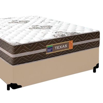 Cama Box Casal Sintético + Colchão Molas Ensacadas Texas Prime Colchões 138cm Bege - Suporta Até 120 Kg Por Pessoa