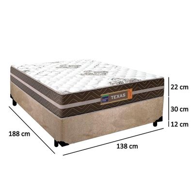 Cama Box Casal Suede + Colchão Molas Ensacadas Texas Prime Colchões Bege 138cm