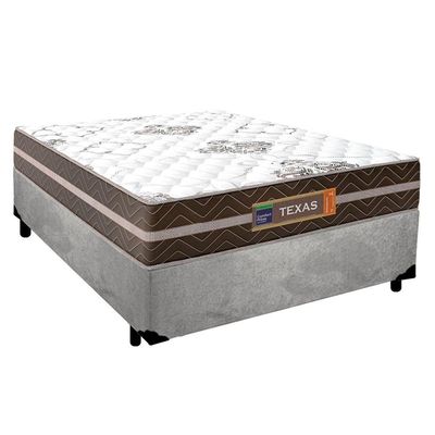 Cama Box Casal Suede + Colchão Molas Ensacadas Texas Prime Colchões 138cm - Suporta Até 120 Kg Por Pessoa Cor:cinza