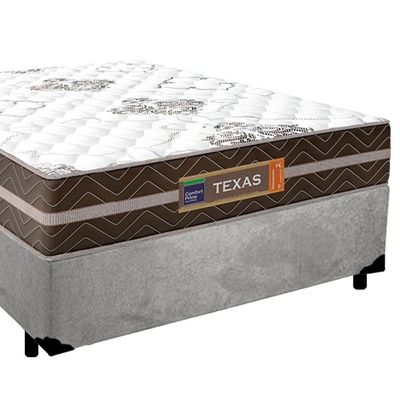Cama Box Casal Suede + Colchão Molas Ensacadas Texas Prime Colchões 138cm - Suporta Até 120 Kg Por Pessoa Cor:cinza