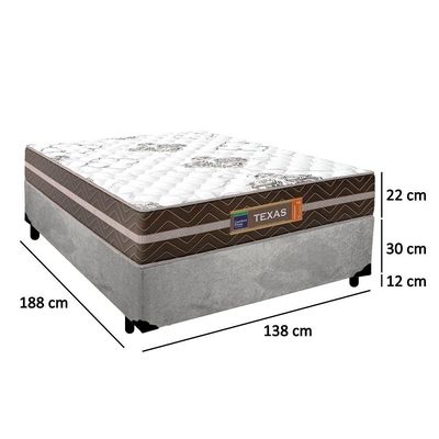 Cama Box Casal Suede + Colchão Molas Ensacadas Texas Prime Colchões 138cm - Suporta Até 120 Kg Por Pessoa Cor:cinza
