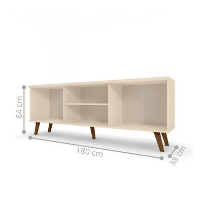 Rack Para Tv Com Puxadores Ponto E Divisória Central Off White Canela